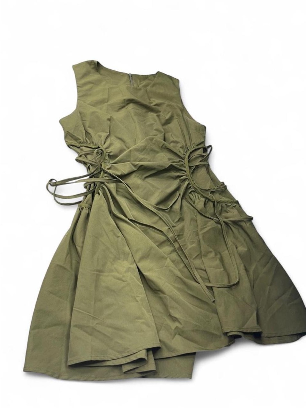 Sleeveless Side-Tie Olive Green Dress